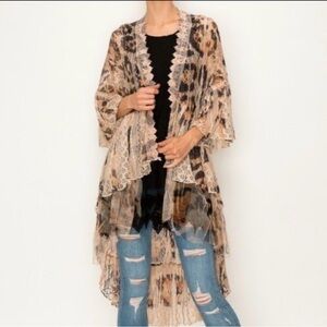 Origami Leopard Print Lace Kimono Duster